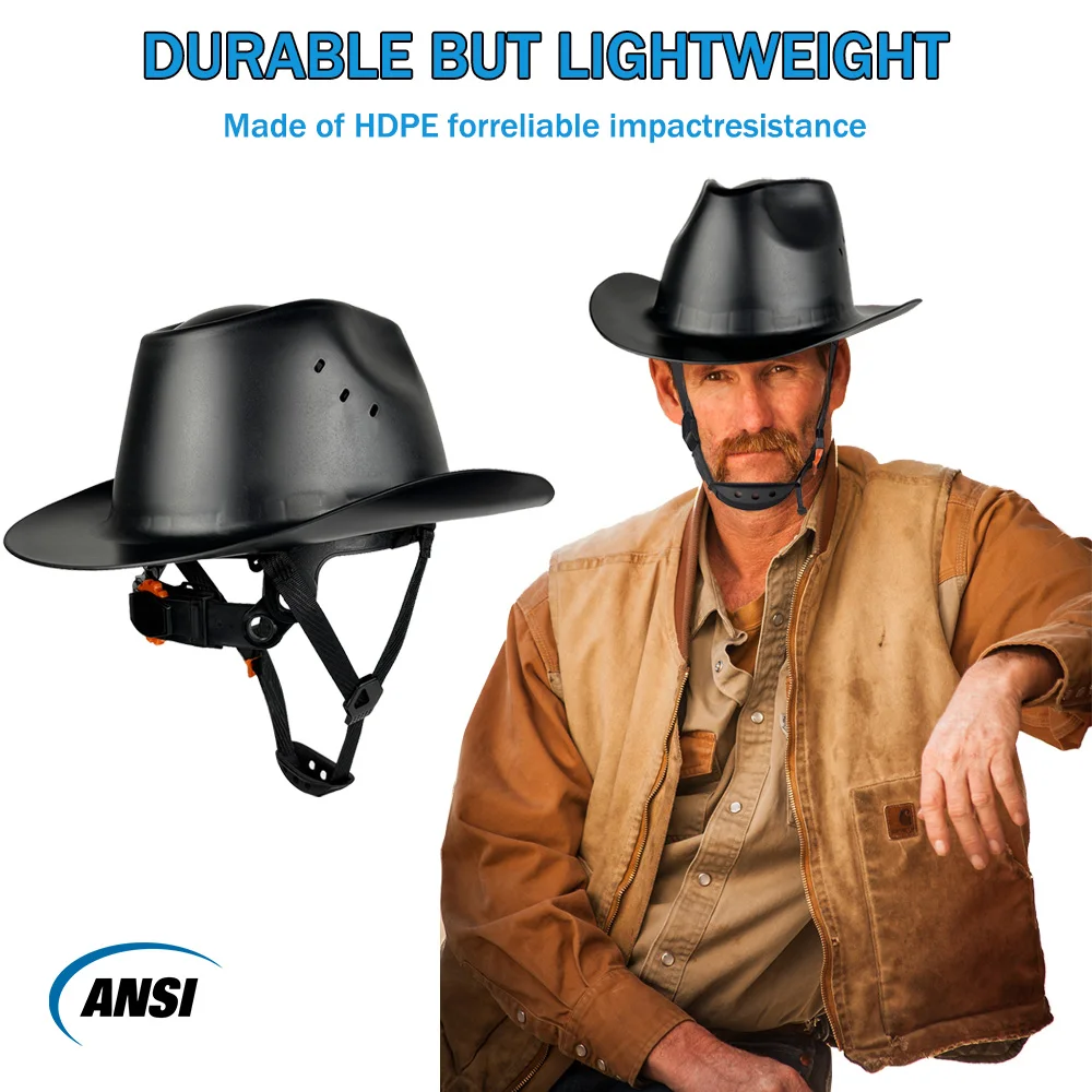 قبعة رعاة البقر الصلبة ANSI Z89.1 الفئة C خوذة كاملة الحواف بفتحات تهوية للاستخدام الصناعي في البناء الخارجي