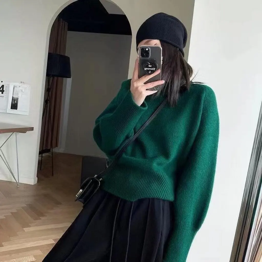 

Женский свитер в корейском стиле, свободный крой, осенне-зимний пуловер, вязаный топ, модная универсальная рубашка для ленивой базы