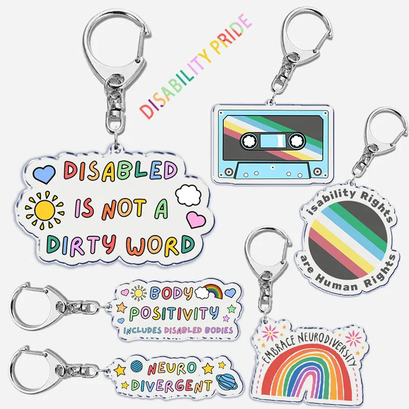 Disability Pride Neurodivergent Key Chain Keychains Ring for Accessories Bag Pendant Keyring Jewelry Autism Friends Gifts