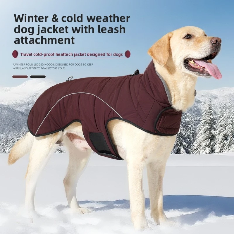 

Ready Stock Double Layer Dog Winter Coat - Windproof & Waterproof Jacket with Harness Hole, Warm Parka for Large Breeds