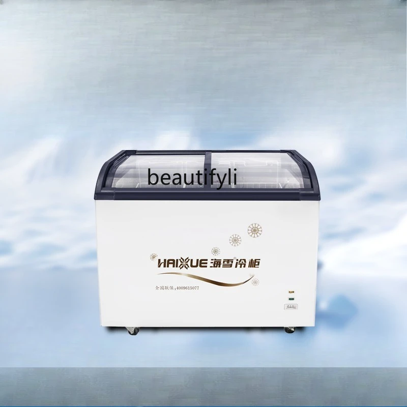 

Commercial Frozen Display Cabinet Supermarket Quick Frozen Large Capacity Convenience Store Curved Surface Freezer