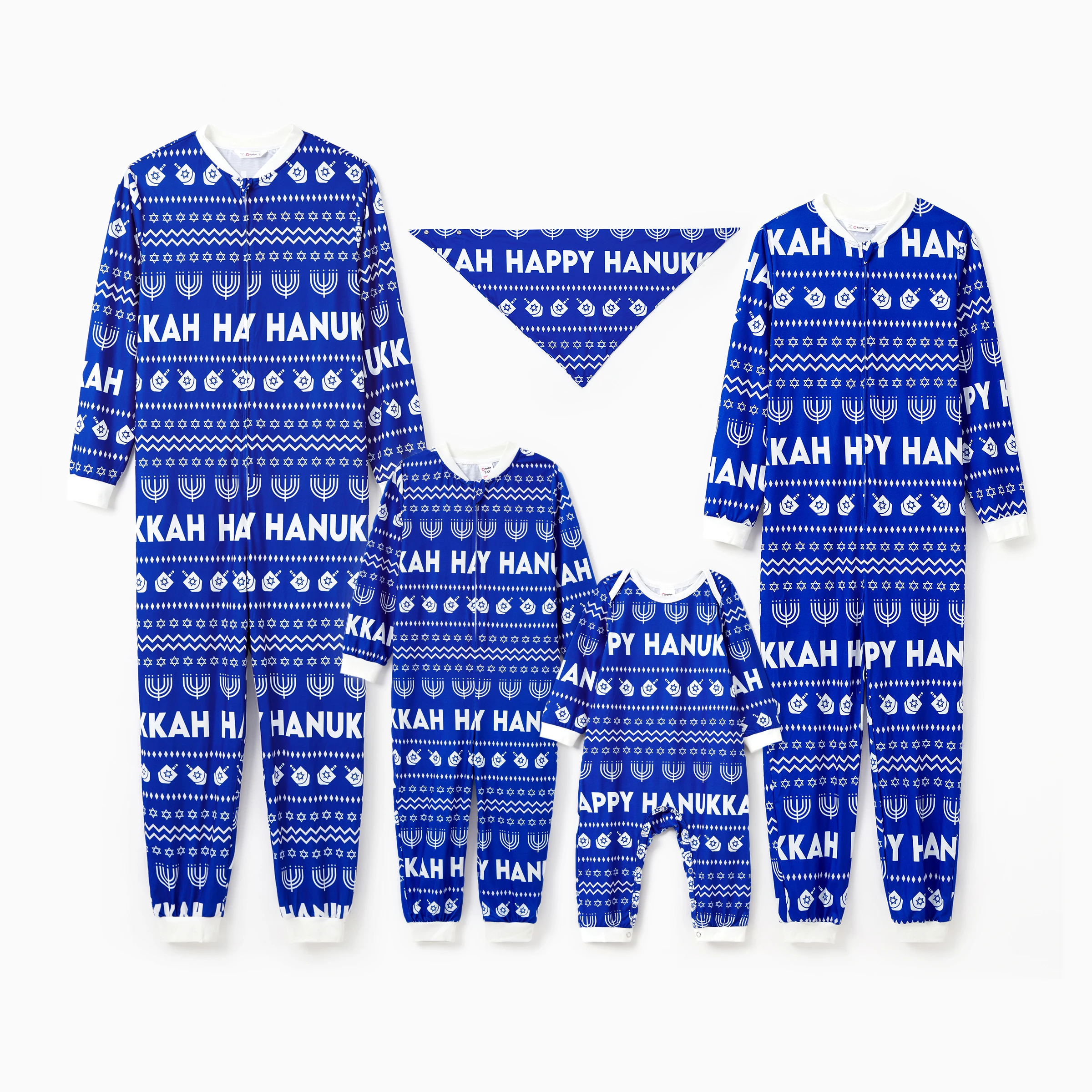 PatPat Hanukkah Pajamas Blue Allover Pattern Onesies Matching Family Outfits