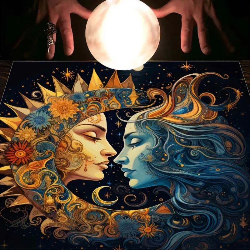 50/75/110/137cm Tarot Tablecloth Sun Moon Flowers Bohemian Style Divination Mat Tarot Interpretation Spiritual Ritual Tarot Mat