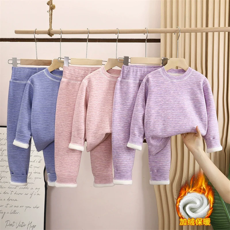 Boys Girls Thickened Sets Baby Fleece Top Suit Winter Warm Pyjama Trousers 2Pcs Autumn New Kids Casual Outfits Children Homewear