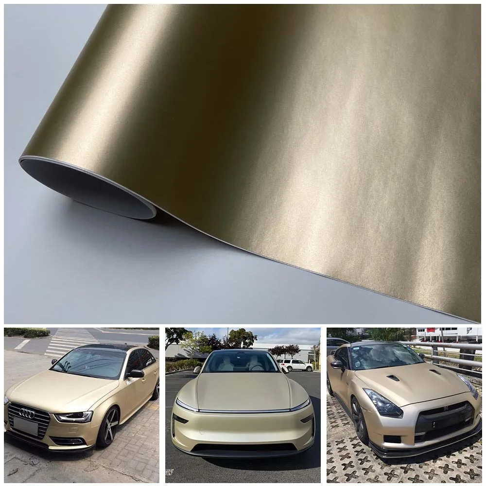 

Satin Metallic Champagne Gold Car Wrap Foil with Air Release DIY Styling Matte Chrome Car Sticker