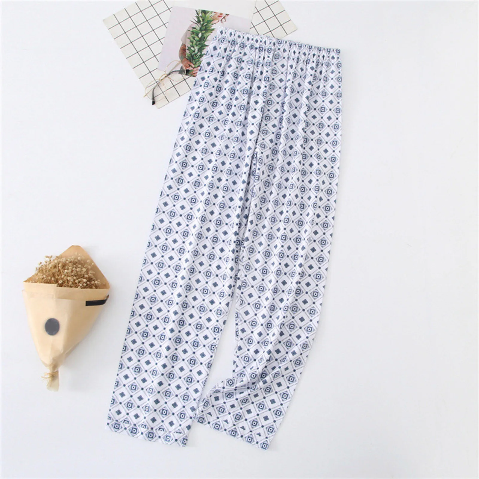 Casual Plaid pajama Sleep Pants Air Conditional Trousers 2024 Summer Men Cotton Sleep Bottoms Male Soft Home Pants for Men