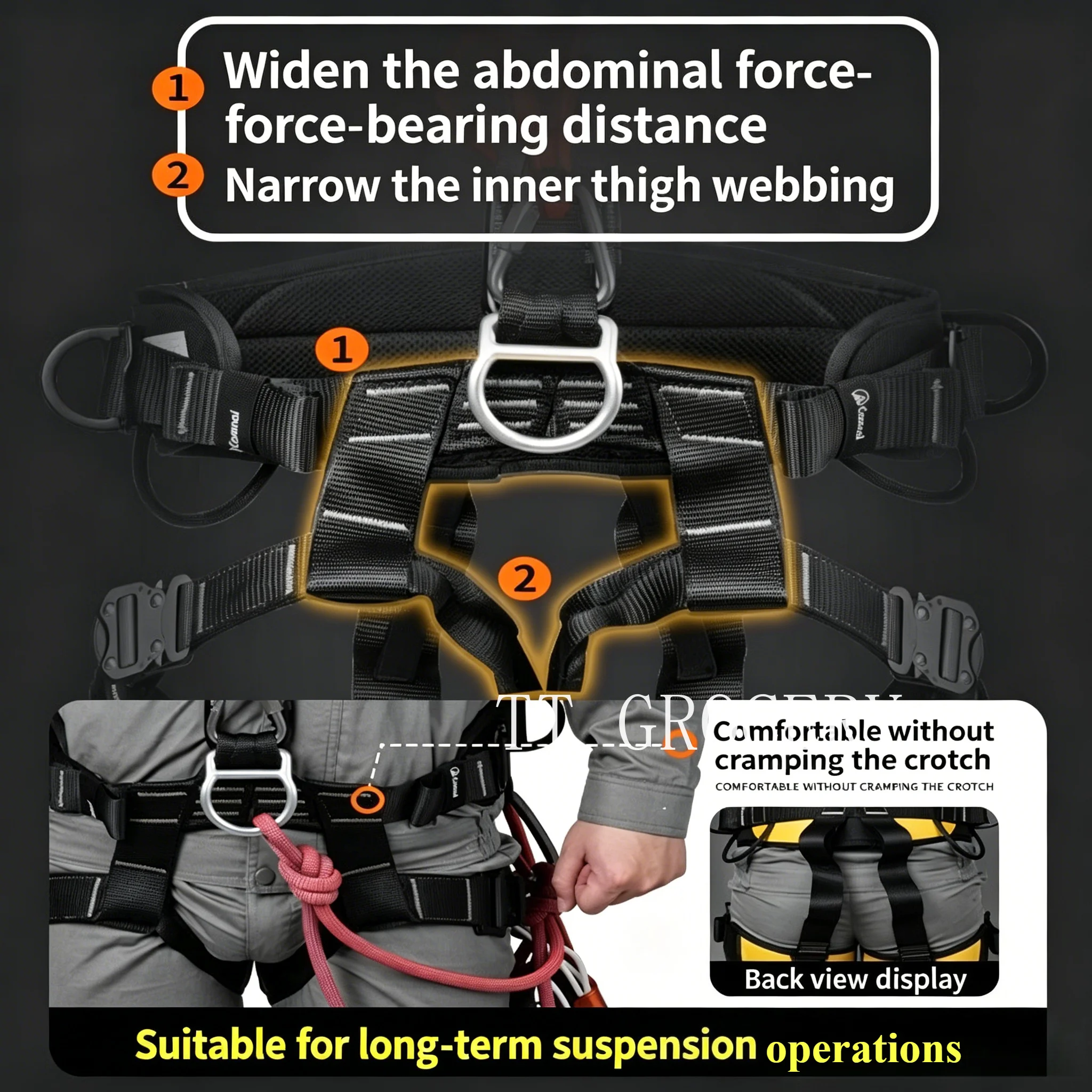 Canmal High-Strength Polyester+Steel Climbing Harness – Adjustable Full-Body with Quick-Release & Anti-Fall Protection