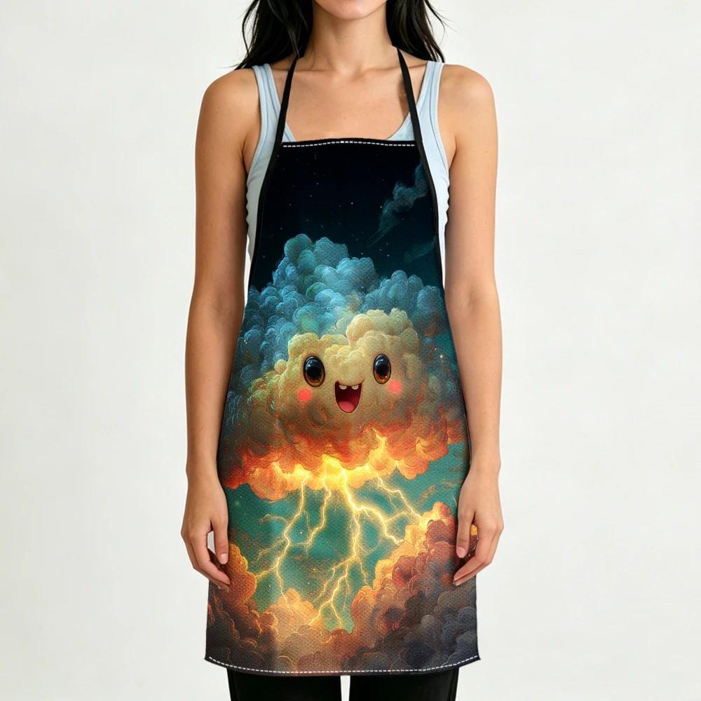 Cute Storm Cloud Lightning Kitchen Apron Cooking Apron Baking Accessories For Men Women