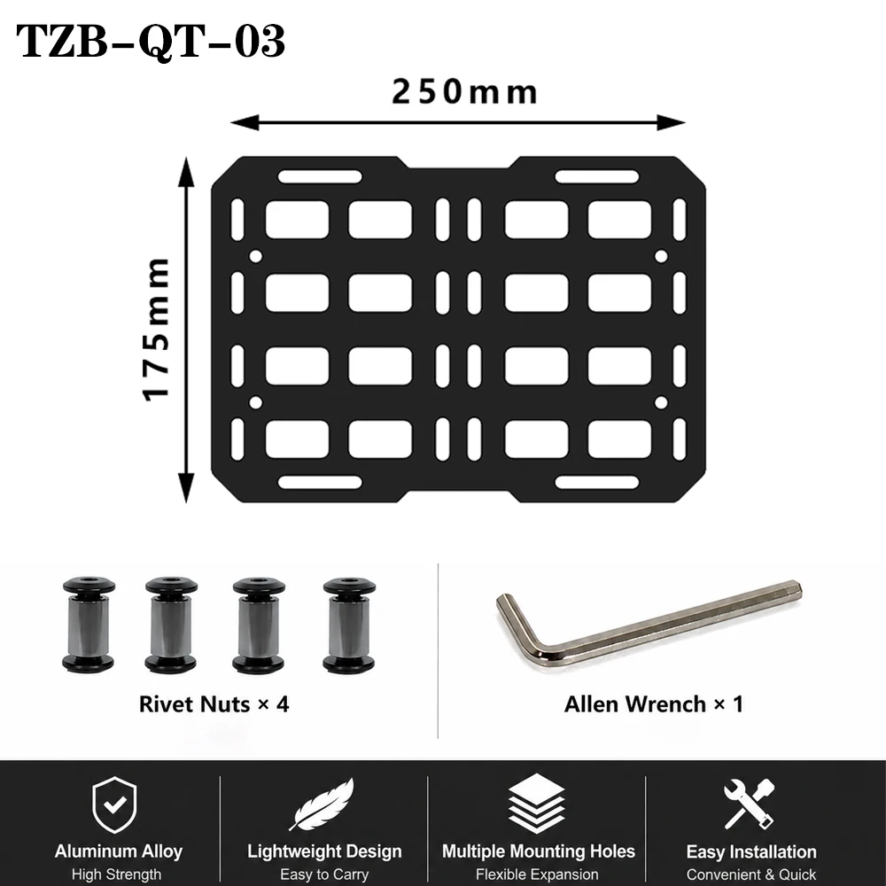 Motorcycle Top Case Add-On Molle Panel Quick-Mounting Aluminum Alloy Tactical Storage Box Universal Side Box Modular Organizer