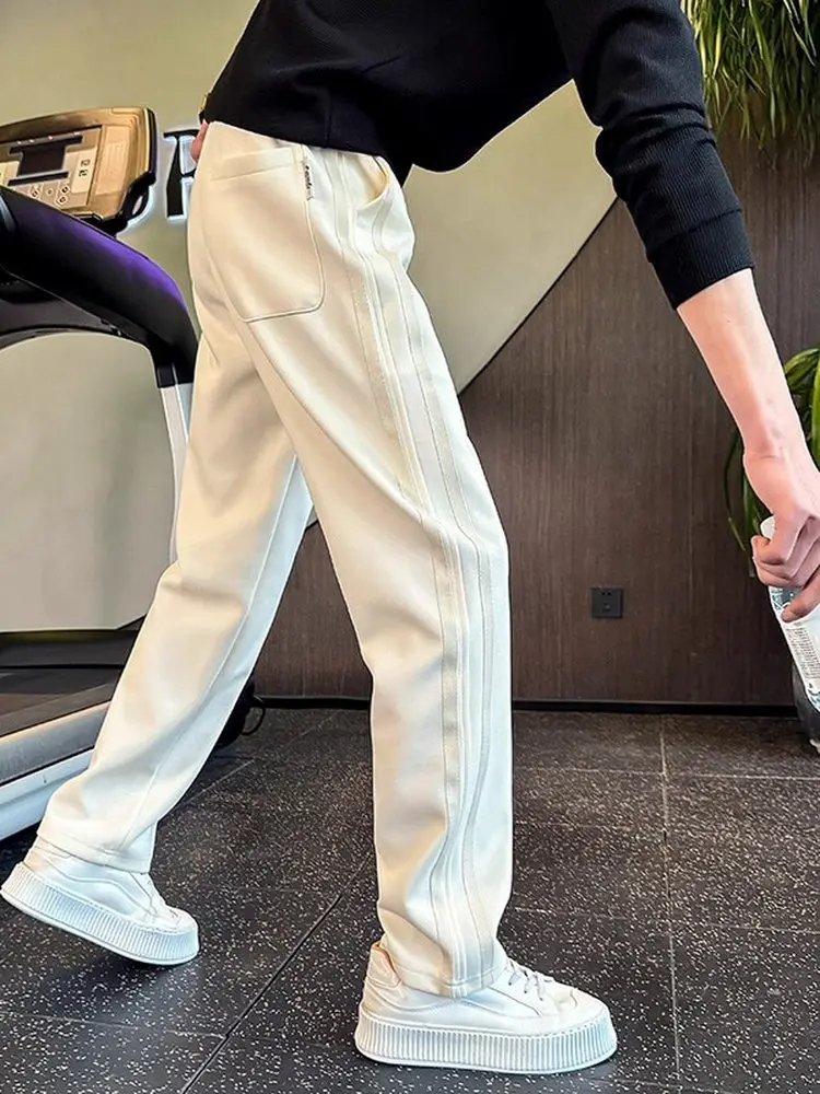 

Мужские повседневные спортивные брюки зимние, высококачественные, с пэчворком, широкие, прямого кроя, на флисовой подкладке, свободные, класса люкс, простые, длинные