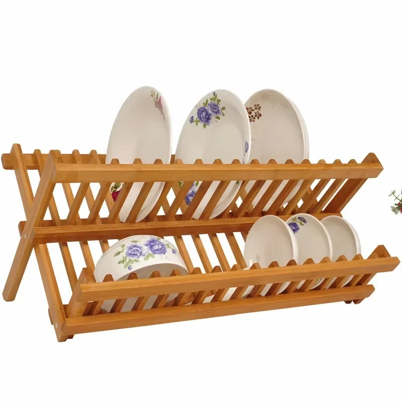 Double-Deck Creative Bamboo Kitchen Countertop Bowl Chopsticks Dish Plate Cutlery Cutting Board Storage Rack Drain Rack