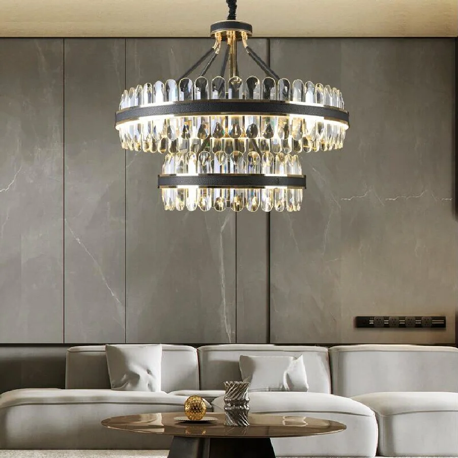 LED luxury living room crystal chandelier modern designer creative leather restaurant chandelier bedroom lamps