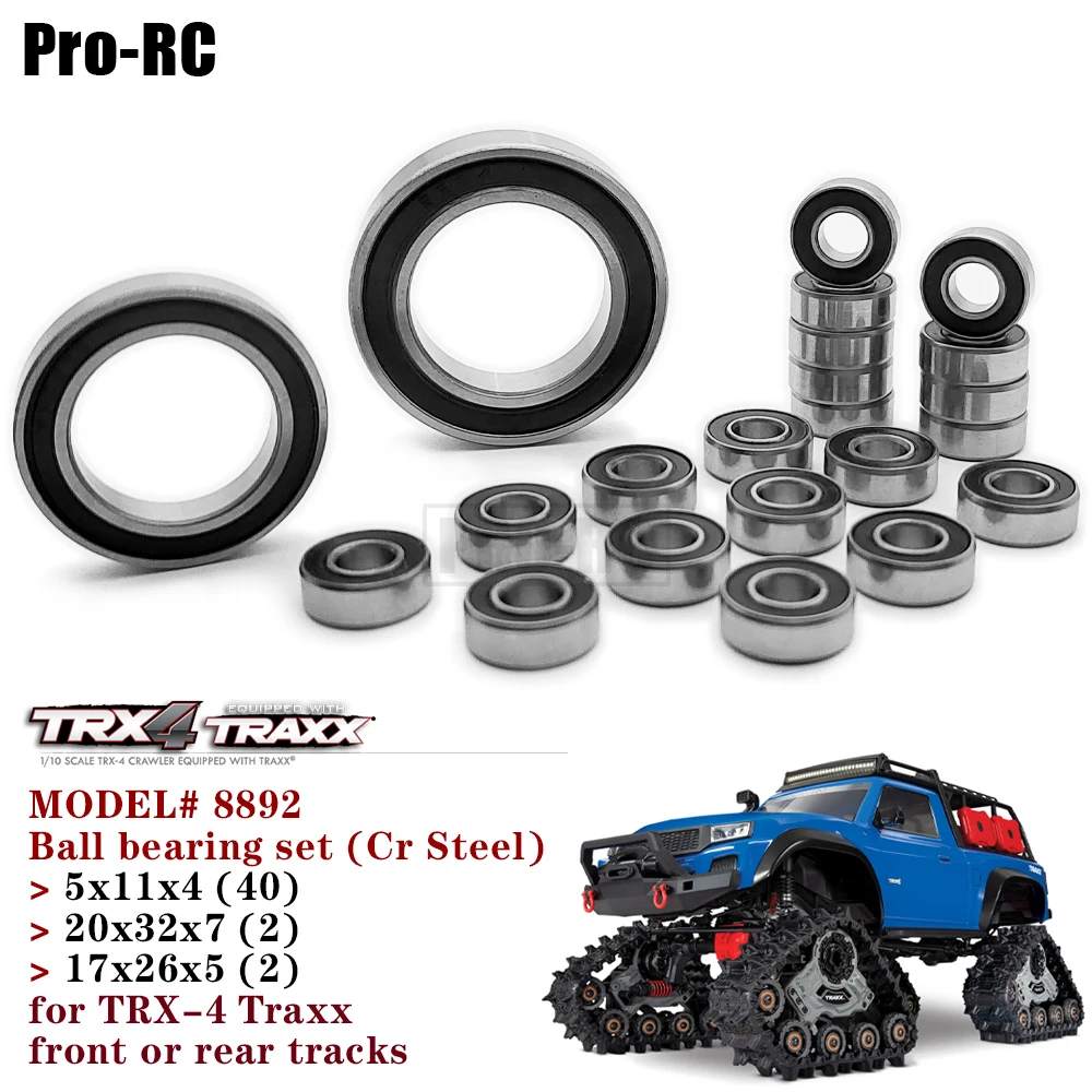 For Rc Traxxas 1/10 TRX-4 Traxx 8880 Front or Rear Tracks Ball Bearing Kit 8892 Chrome Steel Black Sealed 20x32x7 5196A 44Pcs