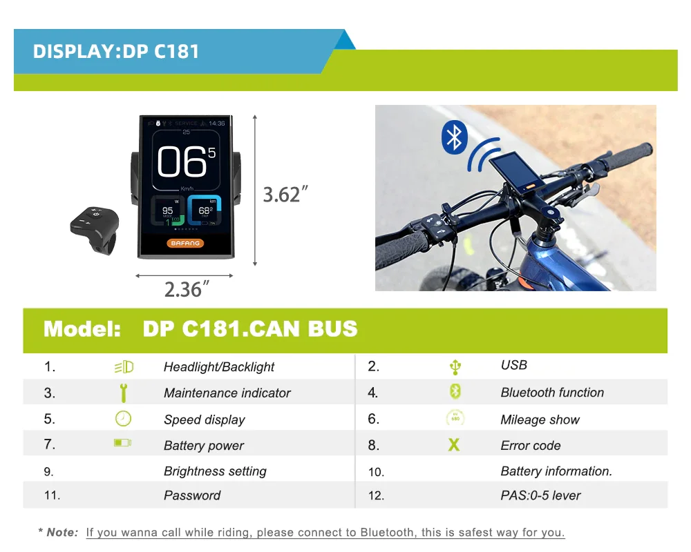 Bafang Central Motor M325 M625  Display DPC181 Bluetooth For M500 M600 M620 Can Protocol Electric Bicycle