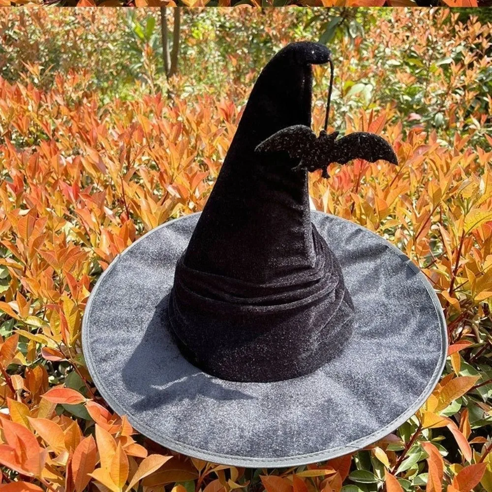 مهرجان غطاء الرأس المخملية هالوين قبعة الساحرة ستار الدعائم الطرف معالج قبعة طوي تأثيري اكسسوارات قبعة الهالوين حفلة تنكرية #2