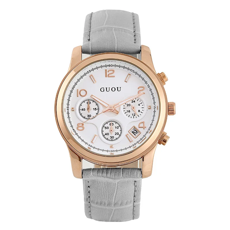 

GUOU European and American style watch women's fashion trend large dial belt quartz watch retro waterproof women's watch