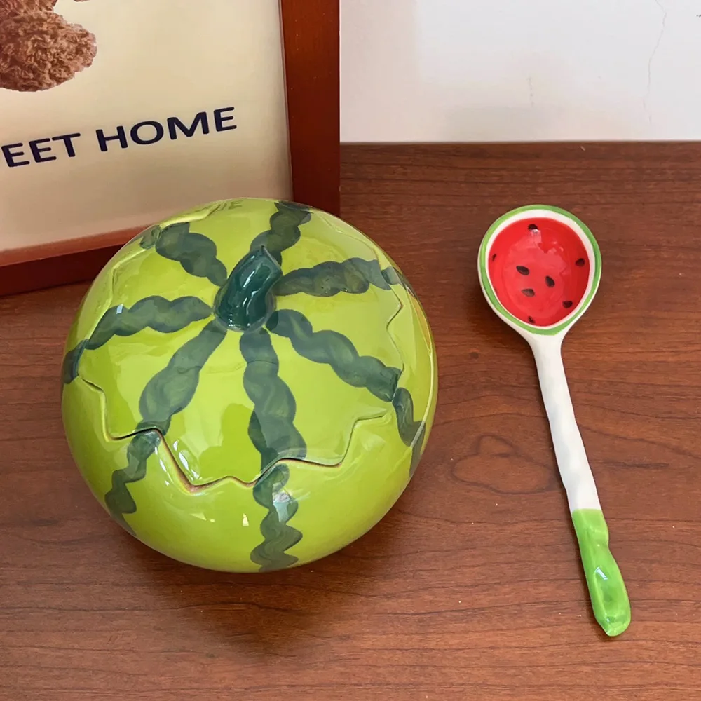 Cuenco de cerámica creativo con forma de sandía, bonito vajilla de porcelana para restaurante, postre, yogur, ensaladas, suministros de cocina