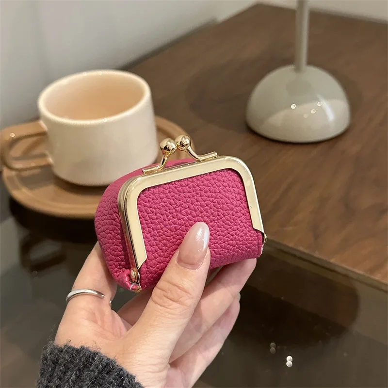 Cute PU Leather Kiss Lock Coin Purse Solid Color Square Leather Jewelry Bag Multifunctional Mini Small Item Bag Storage