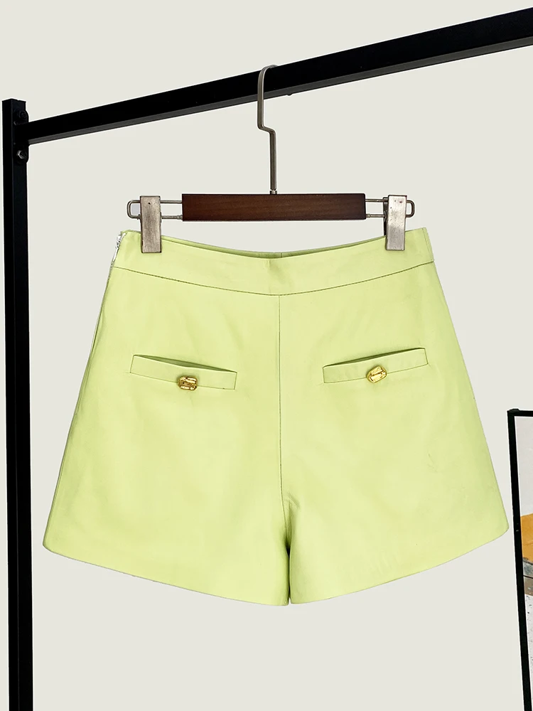 Spring New High Quality Genuine Real Leather Shorts Women's Natural Waist Wide Leg Pants Commuter's All-Matching Sheepskin