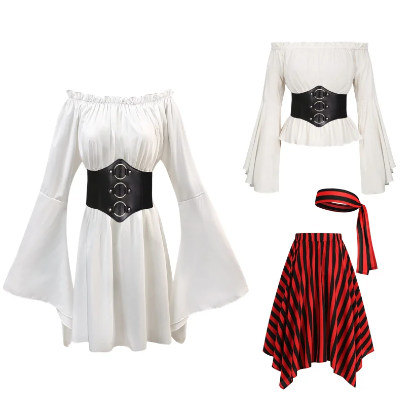 

Renaissance Blouse Boho Steampunk Pirate Medieval Cosplay Costume Corset Top Vintage Peasant Women Off Shoulder Sleeves Shirt