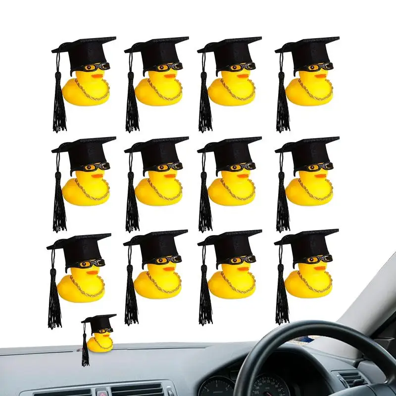 

Mini Graduation Rubber Ducks 12Pcs Bath Toys Car Dashboard Decoration Bathtub Duck With Graduation Hat And Glasses Cute Ducks