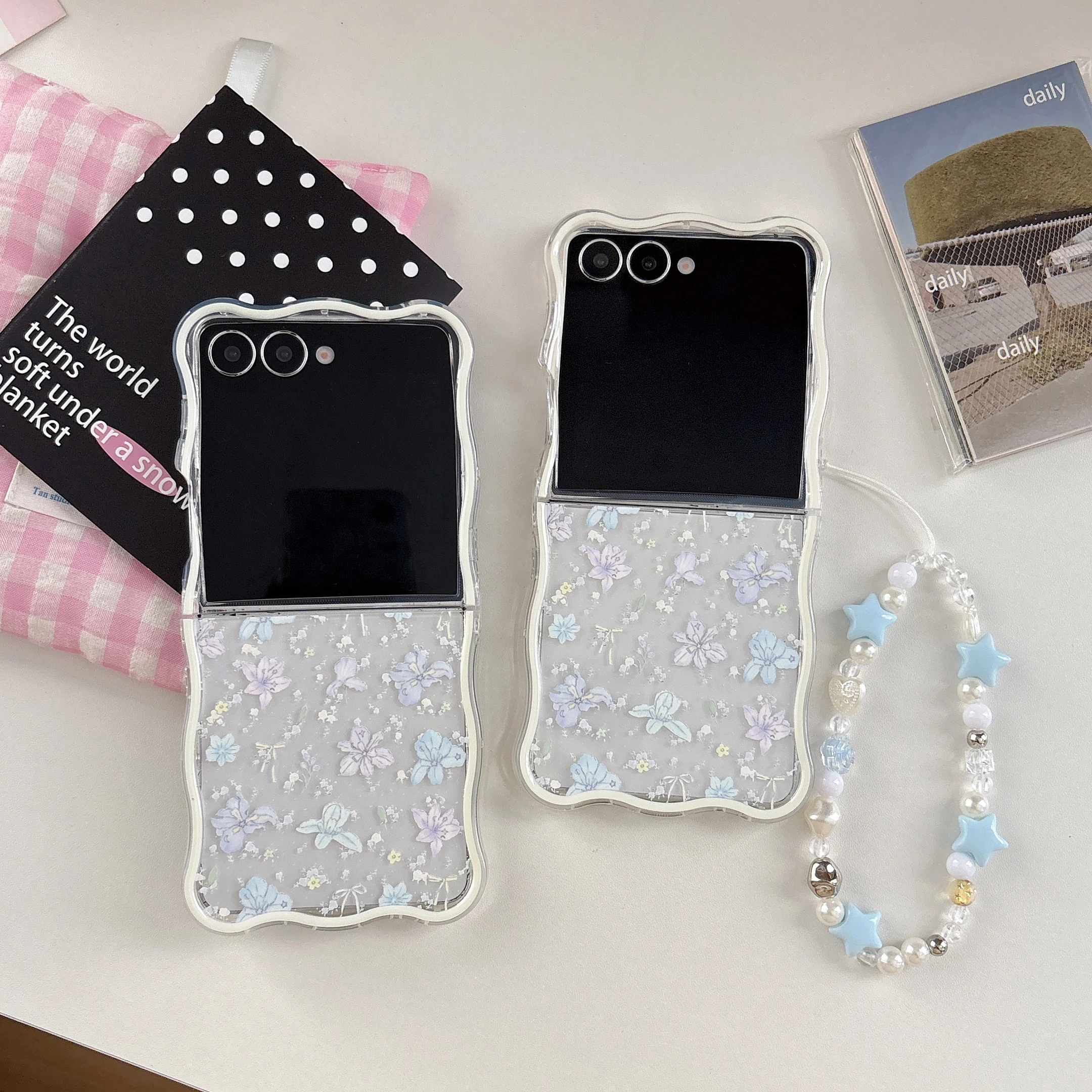 

Beautiful flowers Phone Case For Samsung Galaxy Z Flip7 FE 6 3 4 5 Shockproof Wave Cover For Samsung Z Flip6 With Lanyard Cover