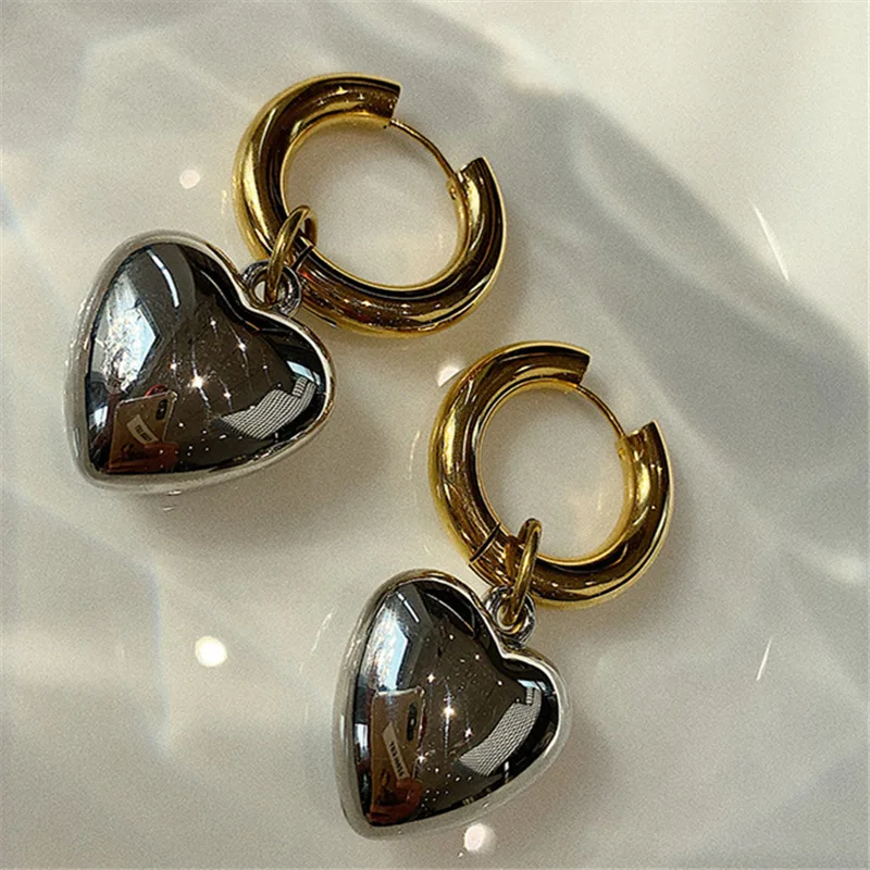 VG 6 YM Statement Minimalist Gold Silver Color Mixed Solid Heart Pendant Stud Earrings Street Style Fashion Jewelry Wholesale