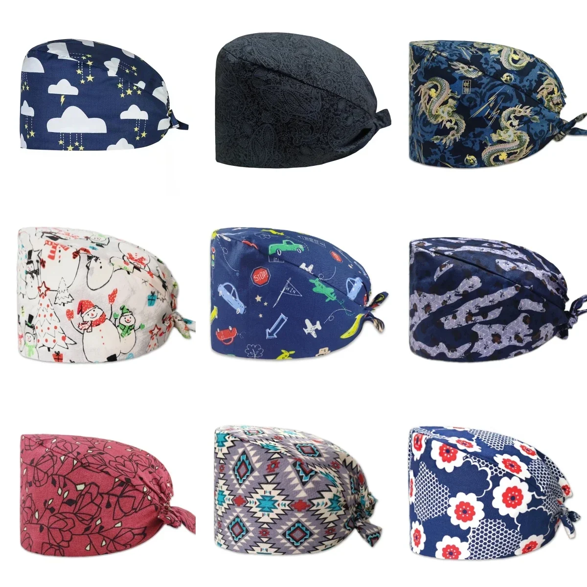 Women Scrubs Cap Cotton Cartoon Printing Scrub Caps Pet Shop Lab Work Dental Clinic Surgicals Hat Nurse Uniform Accessories