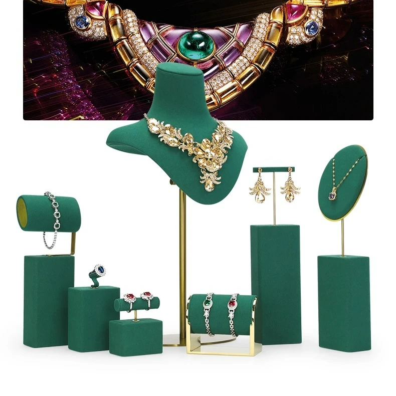 Jewelry Display Stand Green Microfiber Jewelry Display Props Exhibition Jewelry Store Showcase Rings Earrings Necklace Props