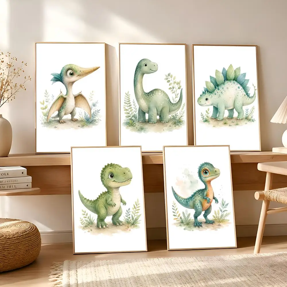Kawaii Cartoon Dinosaur Baby Painting Calligraphy Canvas Poster Bedroom Living Room Bar Hallway House Interior Wall Decor