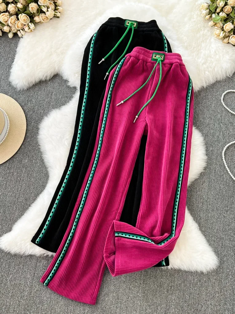 

Foamlina Women Vintage Corduroy Pants 2024 New Autumn Winter Elastic Waist Striped Wide Leg Full Length Casual Female Trousers