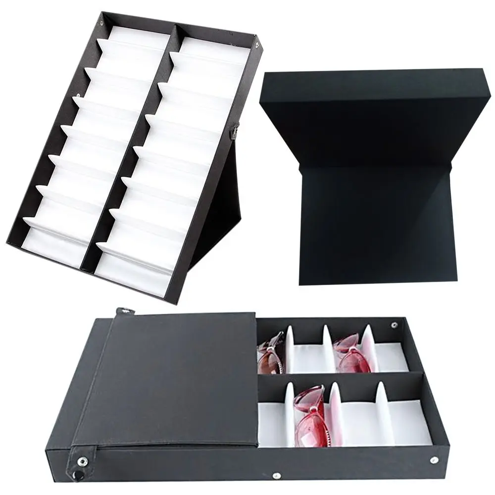 16 Slots Glasses Tray Portable Sunglasses Display Case Durable Leather Eyeglass Organizer Box Glasses Frame Tray Eyewear Holder