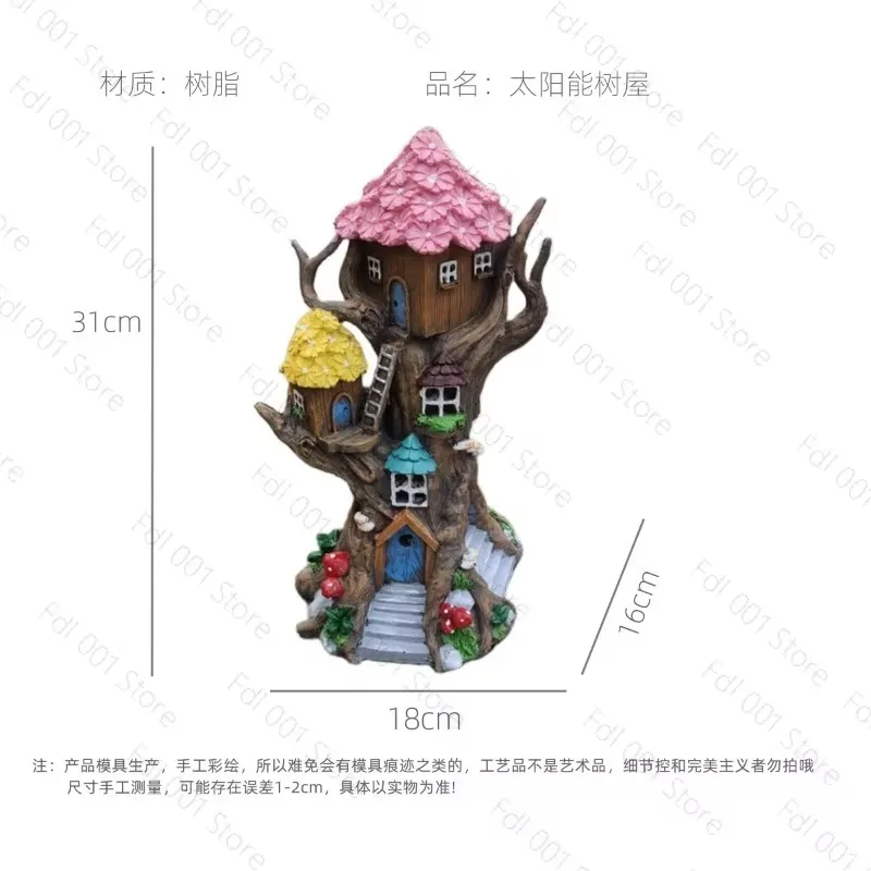 Mysterious Tree House Solar Garden Statues Outdoor Landscape Night Light Ornament Courtyard Balcony Decoration