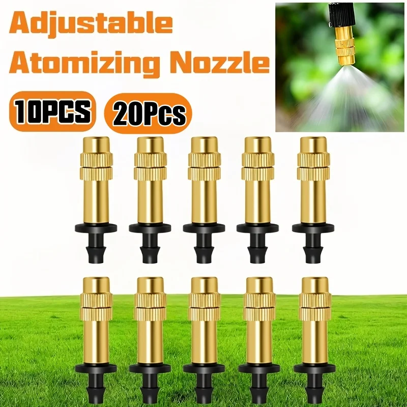 20Pcs Adjustable Brass Spray Nozzle, Garden Drip Irrigation Nozzle,Greenhouse Cooling and Humidification Irrigation Spray Nozzle