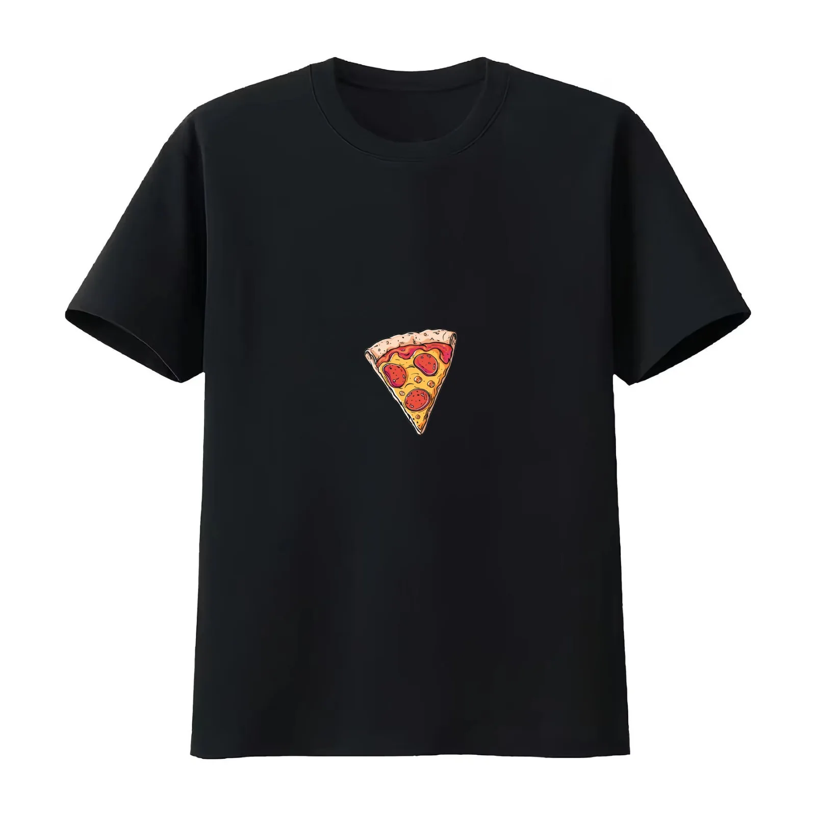 Digital Cartoon of a Pepperoni Pizza T-Shirt Summer Casual Cotton Tee Oversized Streetwear Tops Vintage Graphic Print