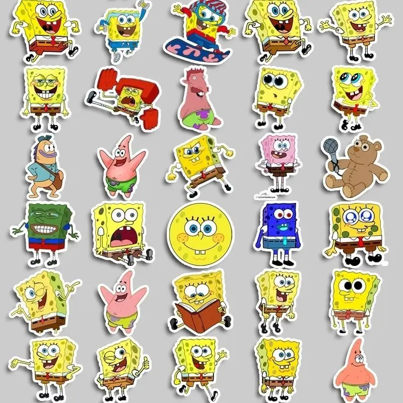 50PCS Cartoon Cute SpongeBob SquarePants Stickers Decoration Mobile Phone Case Water Cup Luggage Guitar Stickers Wholesale