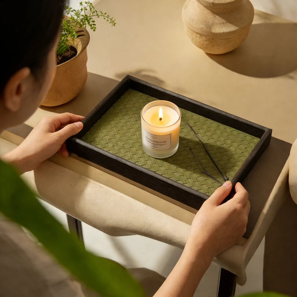 Vintage Green Wooden Leather Tray, Luxury Accessory Storage,Exquisite  Modern and Simple Desktop Display Trays,Home Decorations