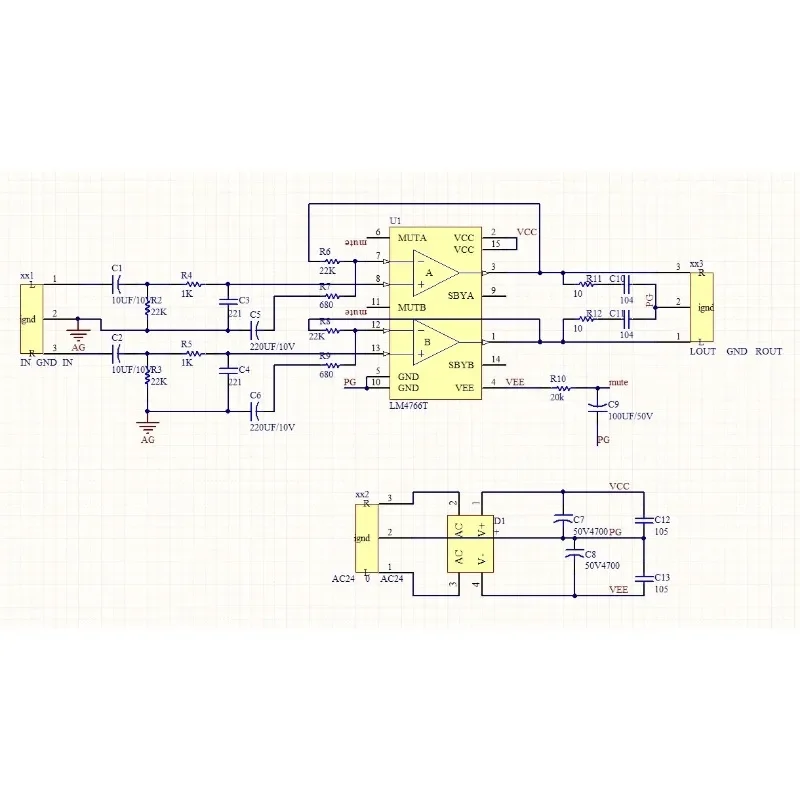 Nvarcher Dual Channel LM4766 T เครื่องขยายเสียงชิ้นส่วนหลวม 50W * 2 พร้อมวงจรเรียงกระแสกรอง Capacito