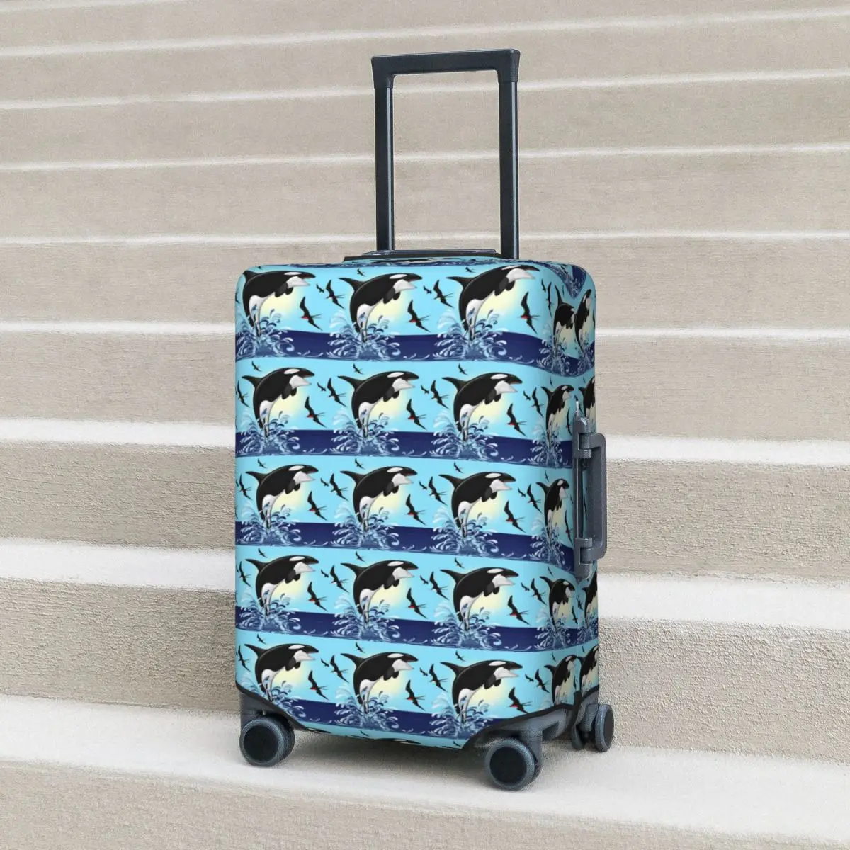 Orca Killer Whale Jumping Out The Ocean Suitcase Cover Protection Elastic Trip Luggage Protector Covers for 18-32 Inch