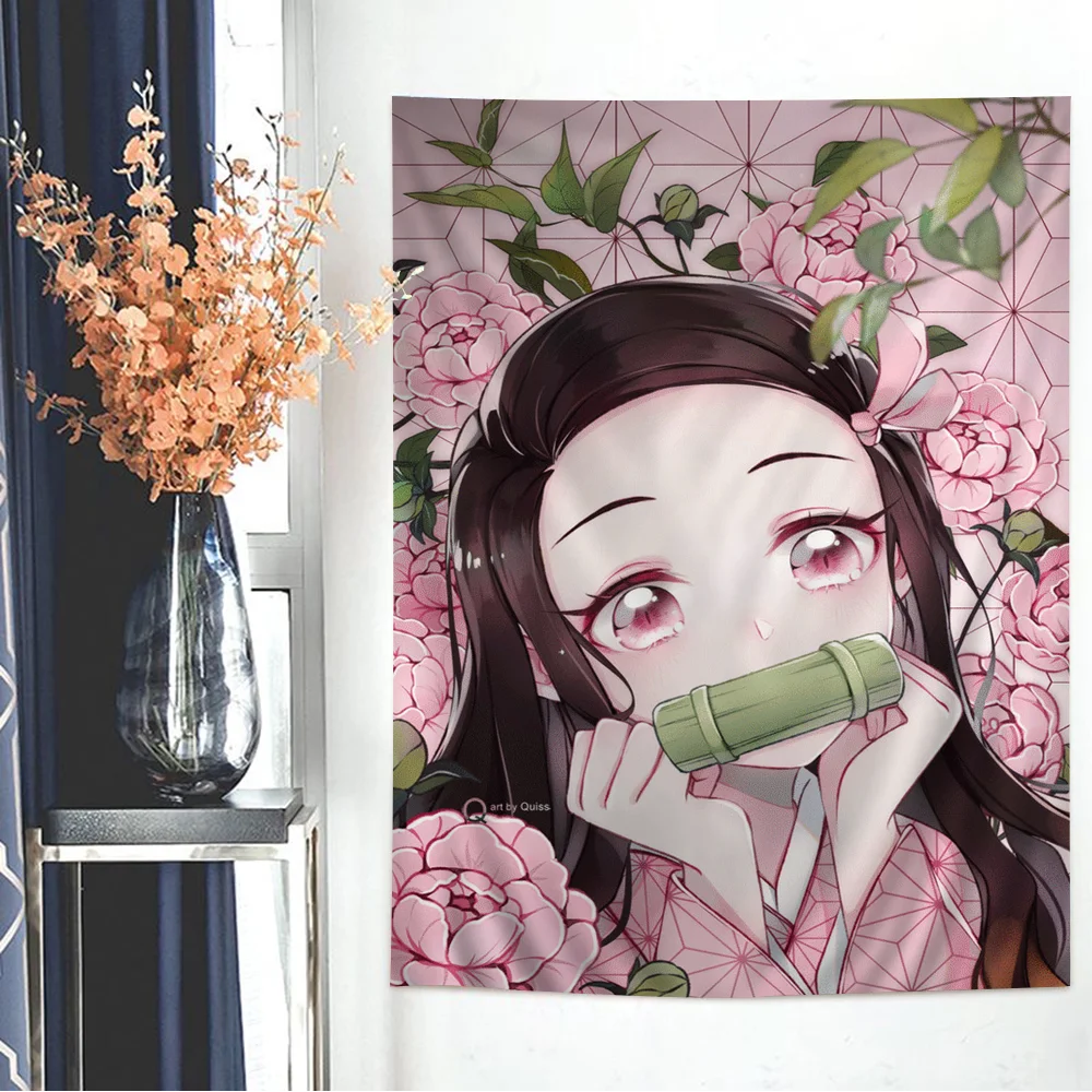 Demon Slayer Nezuko Kamado DIY Wall Tapestry Hanging Tarot Hippie Wall Rugs Dorm Home Decor