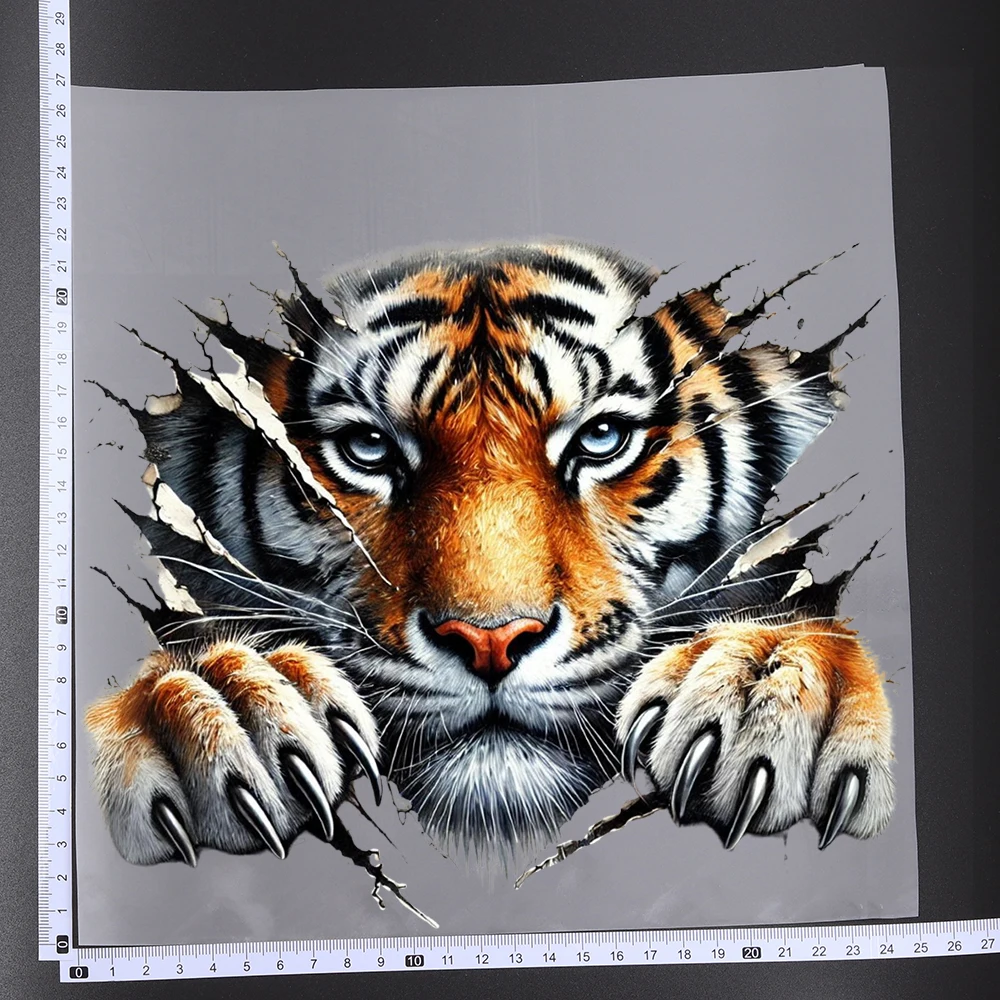 25CM Creative Tearing Design Fierce Tiger Heat Transfer Patches For Clothes DIY A-Level Washable Shirt Iron-on Thermal Sticker