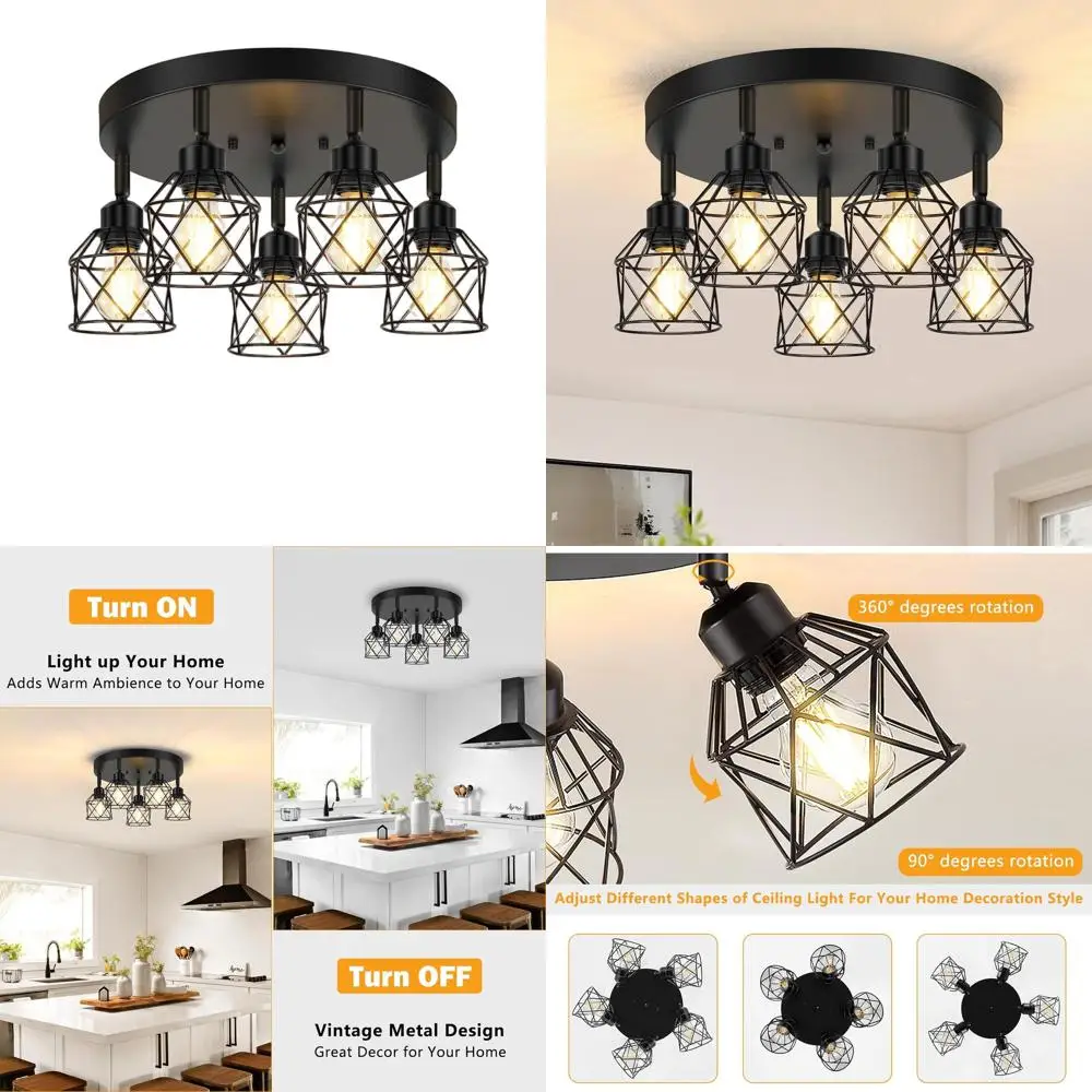 

Регулируемый 5-светильниковый кухонный светильник, многофункциональные черные потолочные светильники, винтажные металлические прожекторы-клетки полувстраиваемого монтажа для H