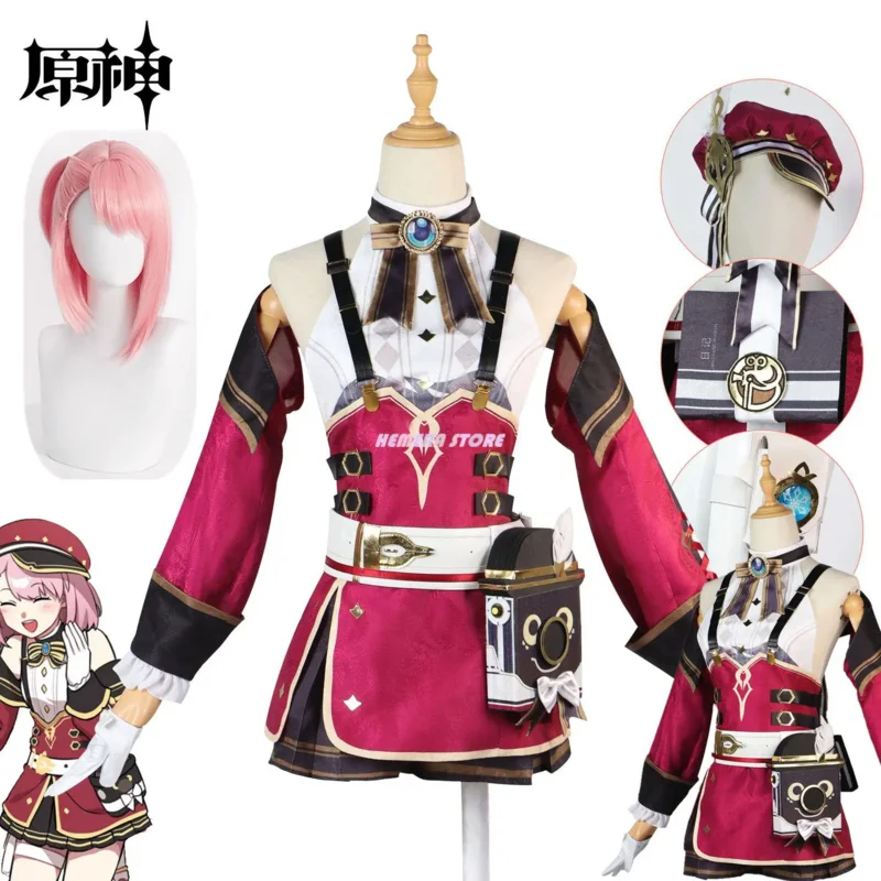 Disfraz de Charlotte Genshin Impact para mujer, uniforme, conjunto completo de Anime, disfraz de Carnaval para fiesta de juegos de rol de Halloween