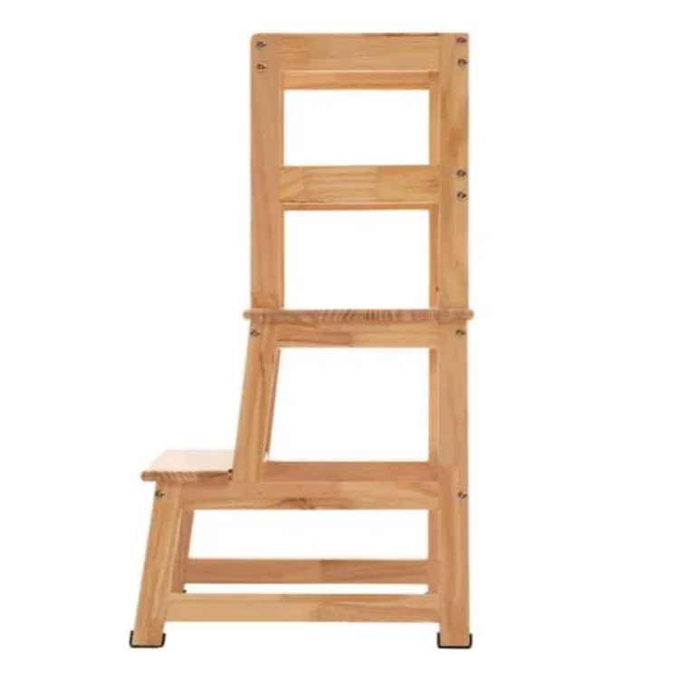 Custom Wooden Kitchen Step Stool, construção em madeira maciça, Toddler Learning Tower, trilho de segurança para crianças