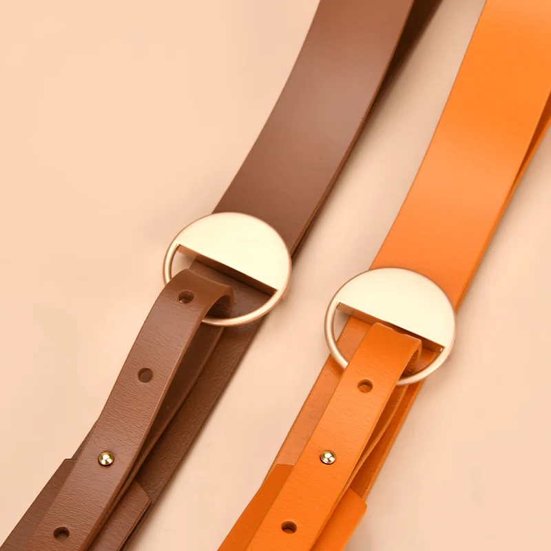 حزام جلد طبيعي للنساء ، إبزيم نحاسي فاخر ، حزام جلد البقر ، حزام جينز بسيط ، لون الحلوى ، عرض