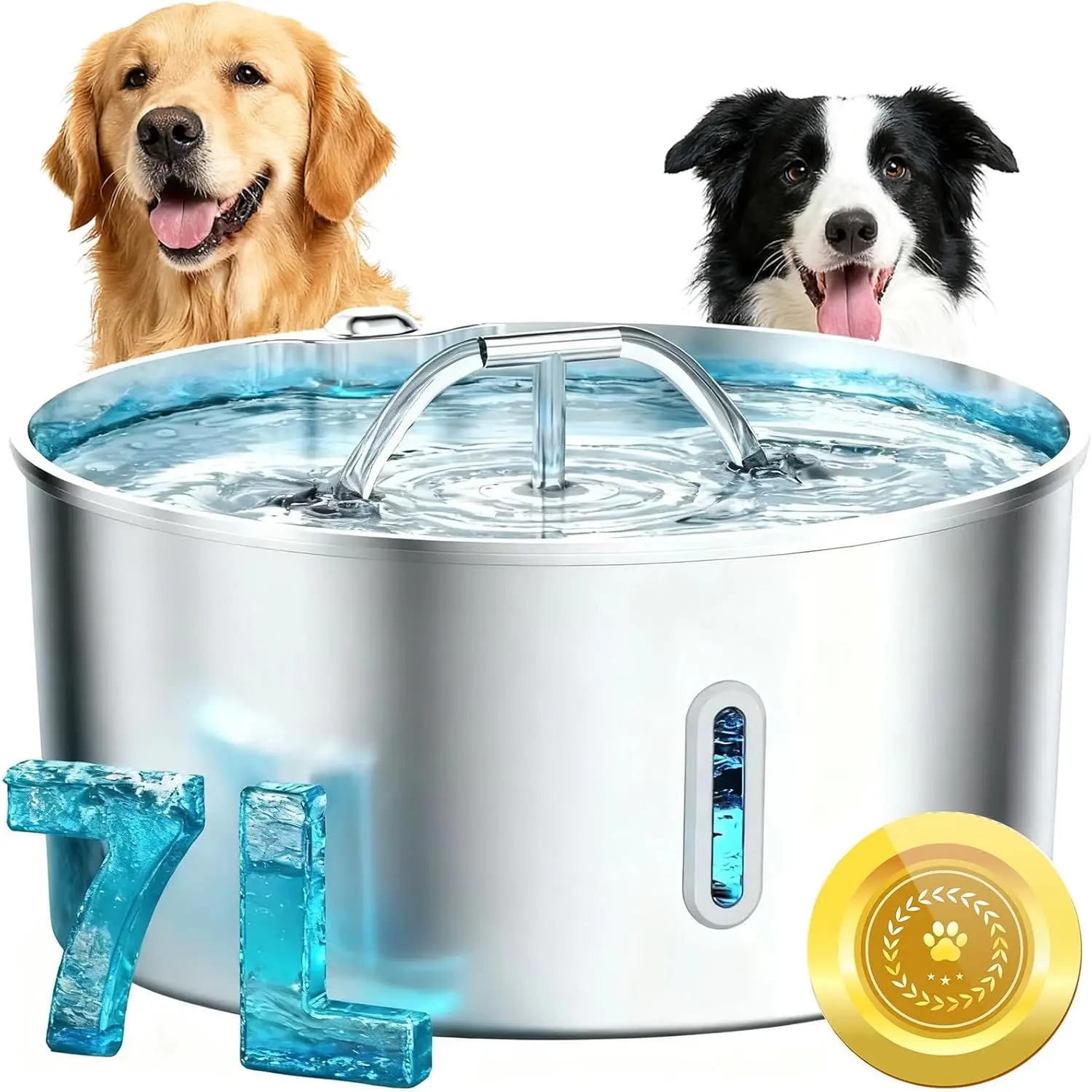 

Large Dog Water Fountain, 7L Stainless Steel, Quiet Pump, Wide Drinking Area