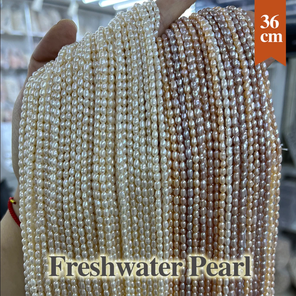 

2-3mm Punch Natural Freshwater Pearl Beads Rice Shape Pearl Loose Spacer Beaded for Women Making DIY Necklace Bracelets 36cm