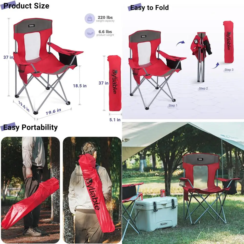 

Portable Lightweight Folding Outdoor Chair with Cooler Bag, Cup Holder, and Side Pocket for Camping, Beach, Sports, Hiking, and