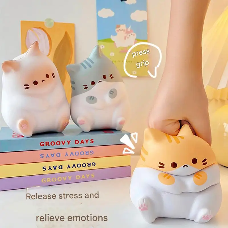 Adorable Cartoon Cat Squeeze Toys for Kids Adult Soft Pinch PU Slow Rebound Balls Pop Fidget Toys Halloween Christmas Gifts
