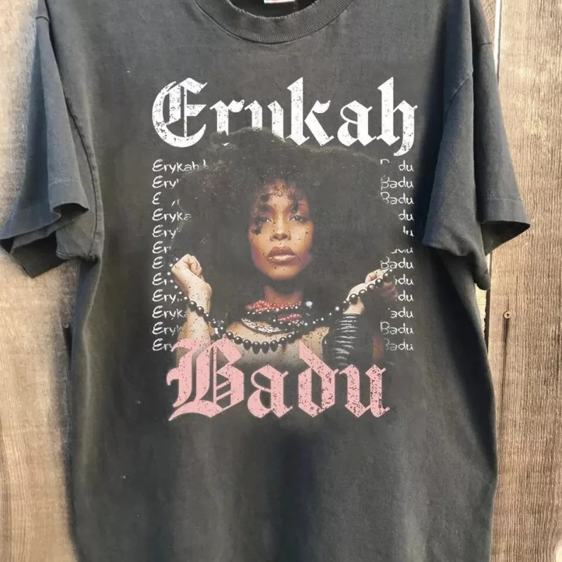 

American Retro Erykah Badu Graphic Music Rock Band Charcoal T-shirt Summer New Retro Fashion Men and Women Streetwear
